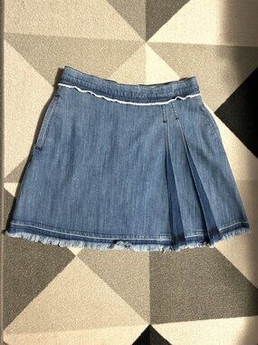 Ei8ht Dreams Asymmetric A-line Mini Jean Denim Skirt Pleat Detail Women's L